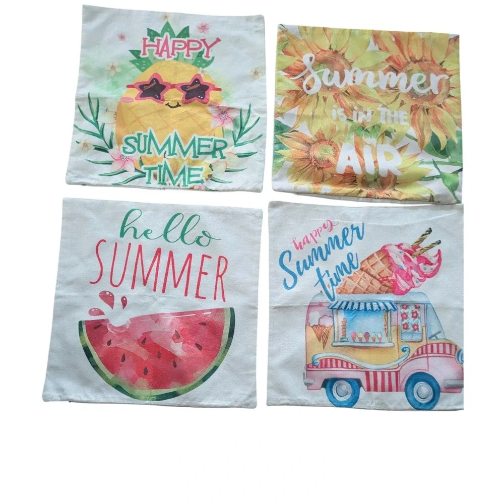 Summer‎ Decorative Throw Pillow Covers (4) 18x18 Pineapple Watermelon Sunflowers